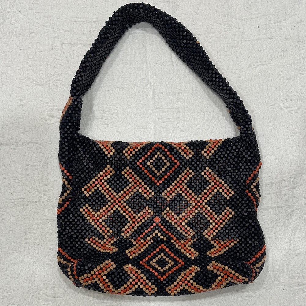 Tory Burch Black Wood Beaded Shoulder Bag